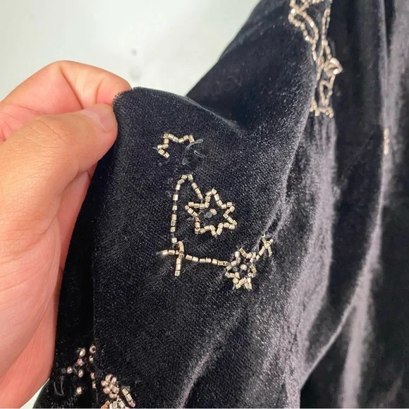 Anthropologie Ciebon Celestial Zodiac Velvet Blazer Black Embellished Beaded M - Picture 9 of 12